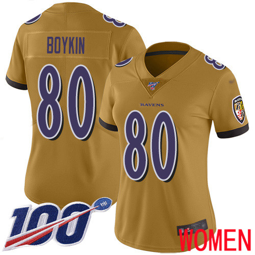 Baltimore Ravens Limited Gold Women Miles Boykin Jersey NFL Football #80 100th Season Inverted Legend